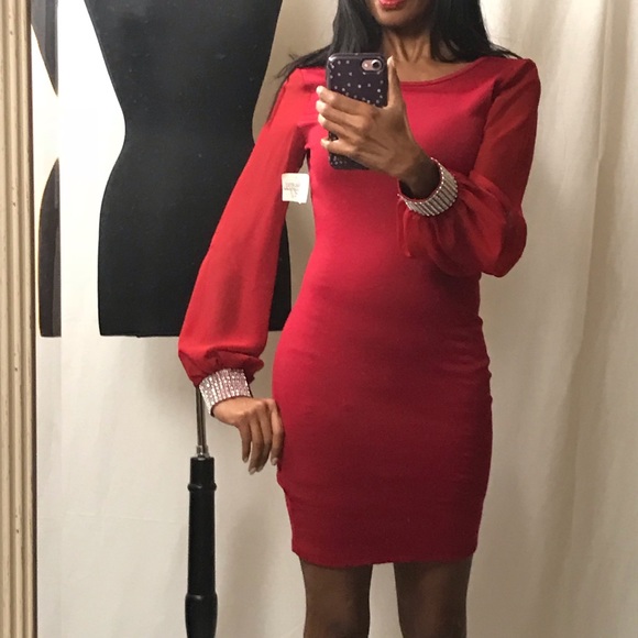 Lipstick Red Chiffon Cocktail Dress - Picture 2 of 2